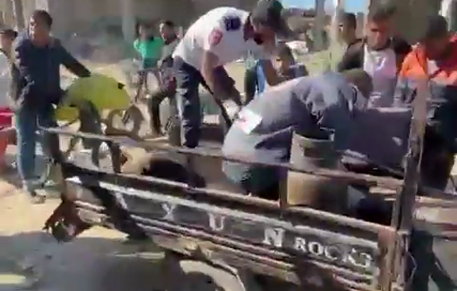 Thumbnail preview image for the video titled: Rescuers evacuate the bodies of Palestinians killed in Khirbat al-Adas