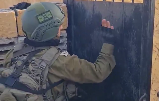 Thumbnail preview image for the video titled: Humorously making videos of knocking on the door of a destroyed Palestinian home in Khan Yunis