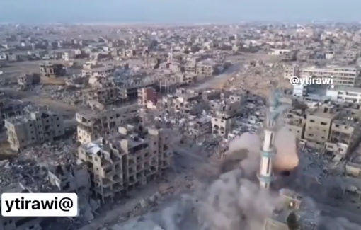 Thumbnail preview image for the video titled: IDF blows up a mosque's minaret for social media views