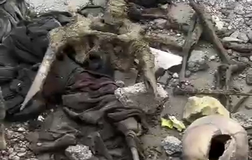 Thumbnail preview image for the video titled: Skeletal remains strewn across the streets in Rafah