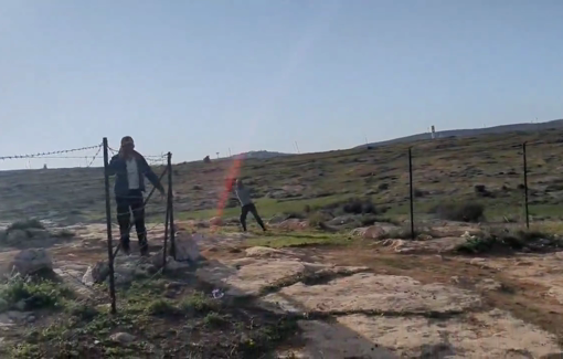 Thumbnail preview image for the video titled: About ten settlers are attacking the village of Susiya, throwing stones at a resident's house and breaking olive trees