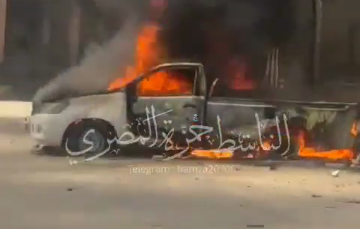 Thumbnail preview image for the video titled: Car on fire following an Israeli airstrike in Beit Lahia
