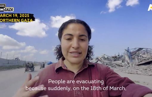 Thumbnail preview image for the video titled: Bisan Owda covering the forced displacement in Beit Hanoun