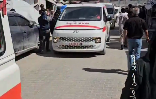 Thumbnail preview image for the video titled: Ambulance funeral procession for first responders killed by Israel in Rafah