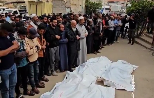 Thumbnail preview image for the video titled: Funeral for Al-Akr family members killed by Israeli bombing of their tent