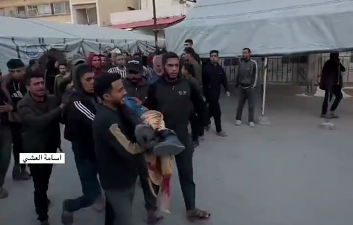 Thumbnail preview image for the video titled: Casualties taken to hospital following an Israeli strike on Al-Nazzaz Street