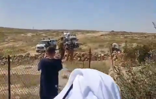 Thumbnail preview image for the video titled: Violent settler Benjamin Bodenheimer returned harrasing the family of his victim in Khirbet al-Rakeez