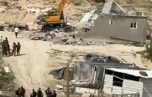 Thumbnail preview image for the video titled: Munther Al-Amour woke up to watch his house getting destroyed by Israeli excavators in Tuwani