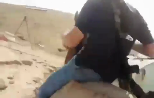 Thumbnail preview image for the video titled: Israeli settler on horseback attacked an activist in Mu'arrajat, south of the Jordan Valley