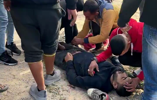 Thumbnail preview image for the video titled: Young men wounded by Israeli strike on Gaza's seafront