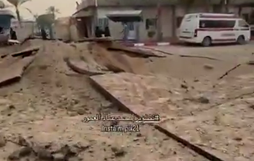 Thumbnail preview image for the video titled: European hospital courtyard destroyed by Israeli carpet bombing