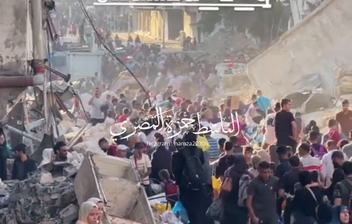 Thumbnail preview image for the video titled: Thousands of Palestinians have been displaced twice in 12 hours after the Israeli occupation ordered the evacuation of central Gaza City