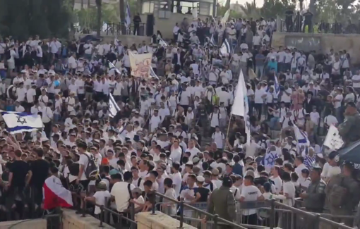 Thumbnail preview image for the video titled: Israeli Nationalist Flag Parade in the Occupied Jerusalem
