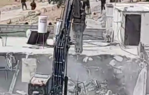 Thumbnail preview image for the video titled: Israeli bulldozers destroying a fence, solar panels, a water tank, a chicken coop, and a family home in al-Rifa'iyya