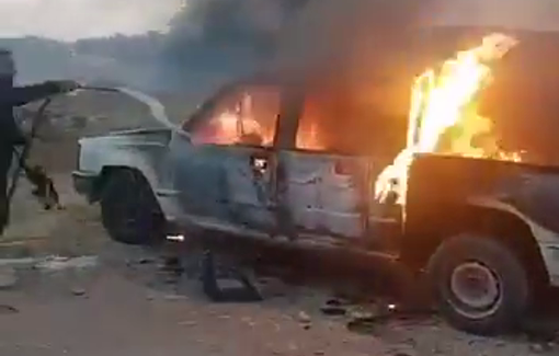 Thumbnail preview image for the video titled: Israeli settlers set fire to Palestinian vehicles in Deir Dibwan