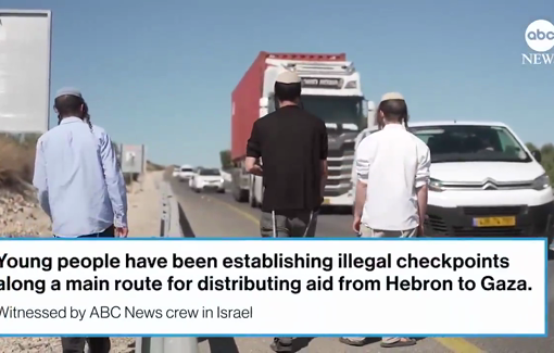 Thumbnail preview image for the video titled: Settlers set extra judicial checkpoints to block the entry of aid