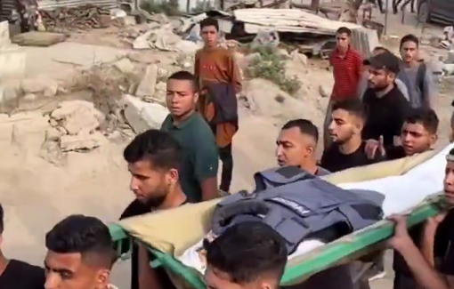 Thumbnail preview image for the video titled: Funeral procession for journalist Ahmad Qalaja killed by Israel