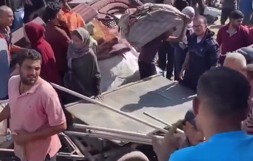 Thumbnail preview image for the video titled: Forced displacement from Halawa School in Jabalia.