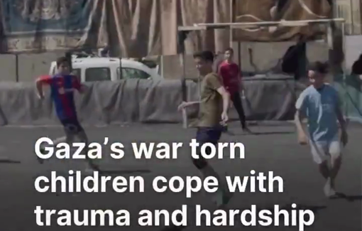 Thumbnail preview image for the video titled: Palestinian children continue playing football and following their passion despite the ongoing genocide