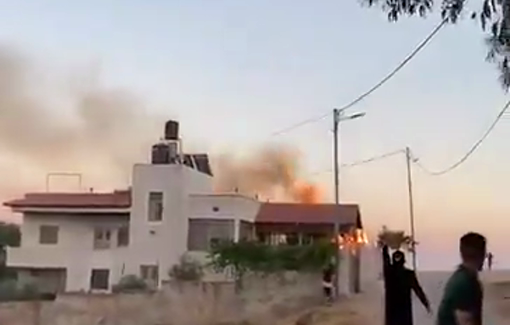Thumbnail preview image for the video titled: Israeli settlers torching Palestinian homes, vehicles, and property during their attack on Kafr Malik