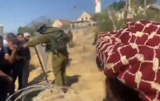 Thumbnail preview image for the video titled: Settlers invade Umm al-Kheir, build fence on village land under soldiers protection