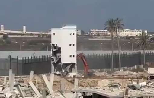 Thumbnail preview image for the video titled: Cheering the demolition of a structure at the Philadelphi Corridor