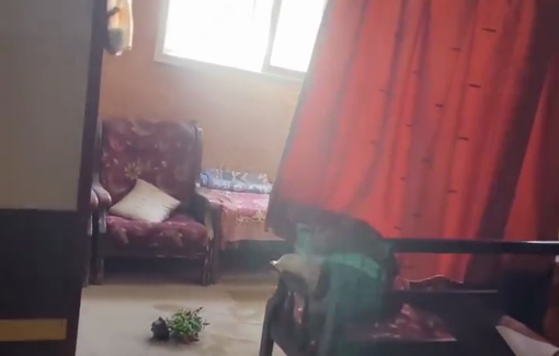 Thumbnail preview image for the video titled: Palestinian prays for safety as he's besieged inside his home