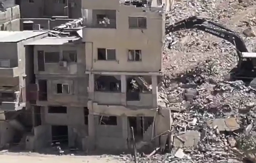 Thumbnail preview image for the video titled: In Nur ShamsI camp, Israeli excavators continues to demolish, one by one, the homes of Palestinians