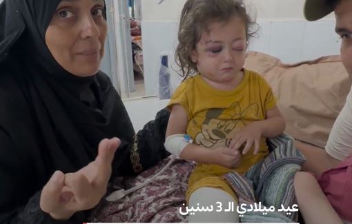 Thumbnail preview image for the video titled: Toddler Noor traumatized by Israel's bombing of her homr