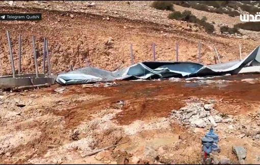 Thumbnail preview image for the video titled: Israeli forces demolished a water tank near the village of Tayasir, east of Tubas