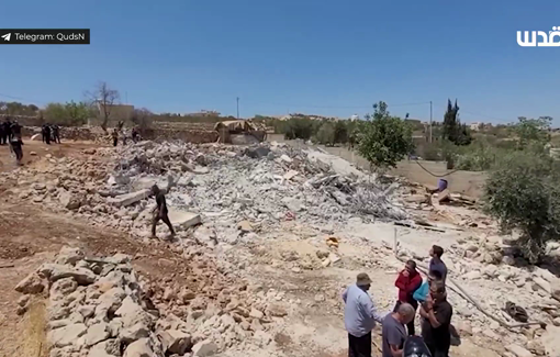 Thumbnail preview image for the video titled: View of destruction of of two homes and four agricultural structures in the village of Wadi Rahal