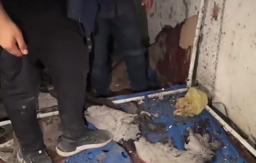 Thumbnail preview image for the video titled: Journalists inspect the bloodied tent of Al Jazeera crew killed in an targeted Israeli airstrike