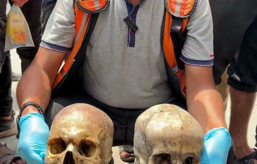 Thumbnail preview image for the video titled: Skulls of two unidentified Palestinians retrieved from Al-Shujaiya neighborhood