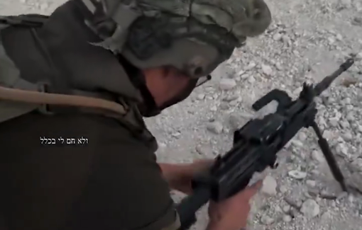 Thumbnail preview image for the video titled: Israeli soldier sets up a shooting range at a youth center in Jenin Camp