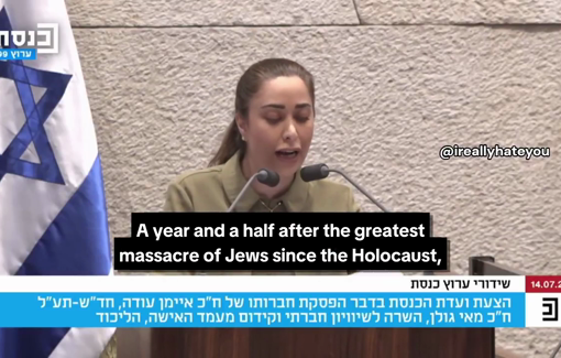 Thumbnail preview image for the video titled: May Golan: "Your place, Mr. Odeh, is amid the ruins of Gaza..."