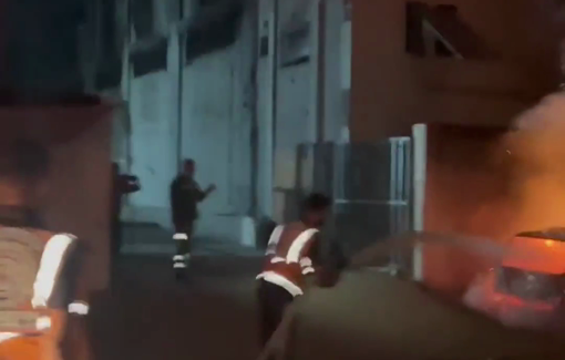 Thumbnail preview image for the video titled: Ambulances set on fire by Israeli drones dropping incendiary bombs