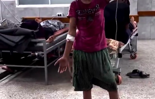 Thumbnail preview image for the video titled: Injured child holds IV drip for her injured little brother