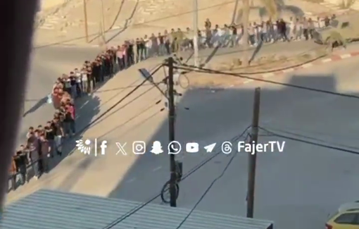 Thumbnail preview image for the video titled: Dozens of young men seized at random, paraded through the streets under the rifles of Israeli soldiers.