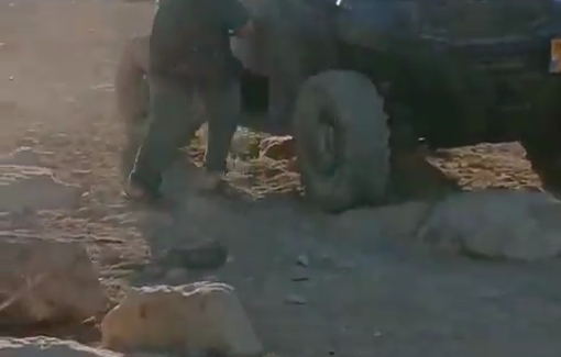 Thumbnail preview image for the video titled: Settler women on an ATV invaded the village of Wadi Tiran and cut a barbed-wire fence