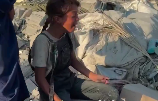 Thumbnail preview image for the video titled: Child cries in anguish after losing her home and her tent