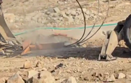 Thumbnail preview image for the video titled: Israeli forces demolishing the only electricity line supplying the village of Umm al-Khair