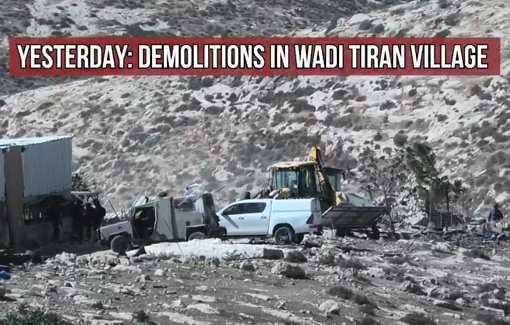 Thumbnail preview image for the video titled: Israeli forces give a little help for accelerating ethnic cleansing in Wadi Tiran