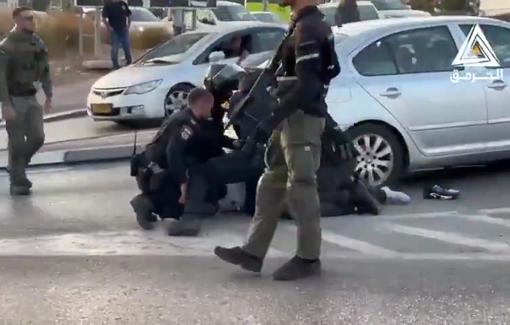 Thumbnail preview image for the video titled: Israeli Police violently dispersing an anti-genocide protest in the Palestinian (48) town of Umm al-Fahm.