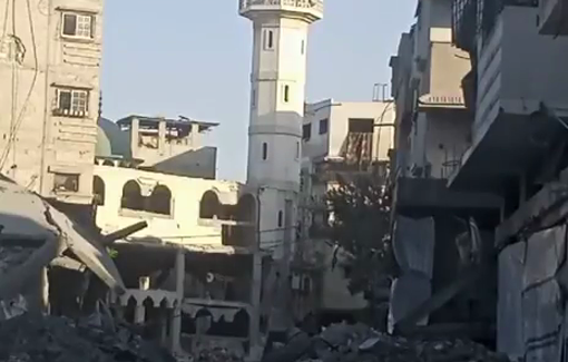 Thumbnail preview image for the video titled: Israel bombs and destroys Aybaki mosque in Al-Tuffah