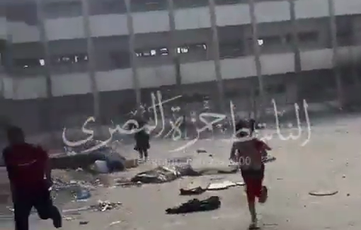 Thumbnail preview image for the video titled: Terrorized family trapped at Al-Nil school after the IDF detonated explosives nearby