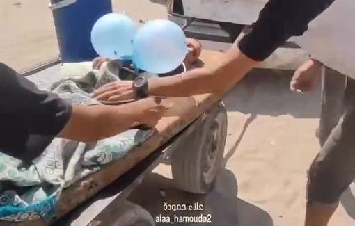 Thumbnail preview image for the video titled: Hemiplegic child forcibly displaced on a cart amid collapse of healthcare in northern Gaza