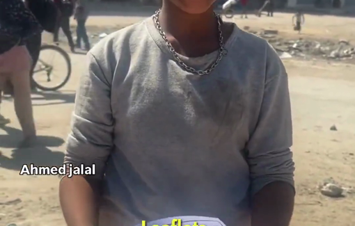 Thumbnail preview image for the video titled: Little Palestinian girl gathers Israeli occupation evacuation leaflets to draw on the back