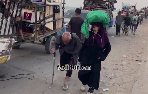 Thumbnail preview image for the video titled: Ailing elderly couple walk long distances amid Israel's forced displacement of Gaza City