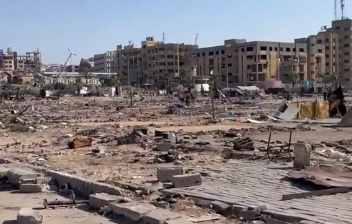 Thumbnail preview image for the video titled: Displacement camp in Gaza City deserted under Israeli assault