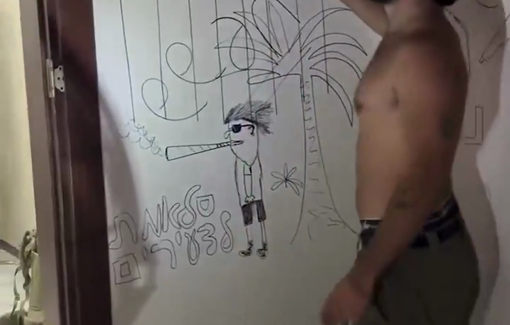 Thumbnail preview image for the video titled: Israeli soldier celebrates the end of his service by smashing a displaced/killed Palestinian's home